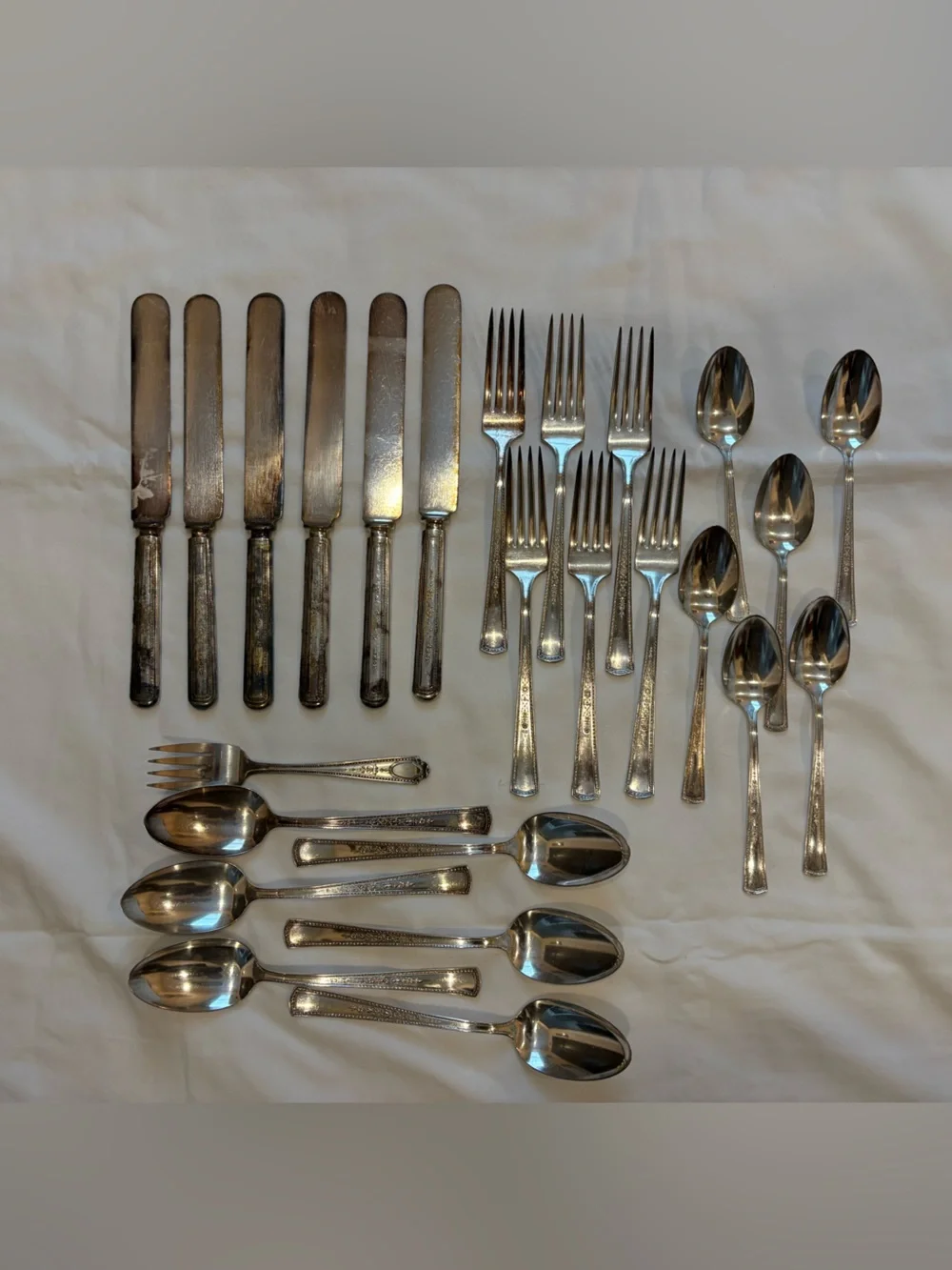 Partial Set Of RC Co Silver Plate Flatware Floral Straight Ends Bordered 25 Pc